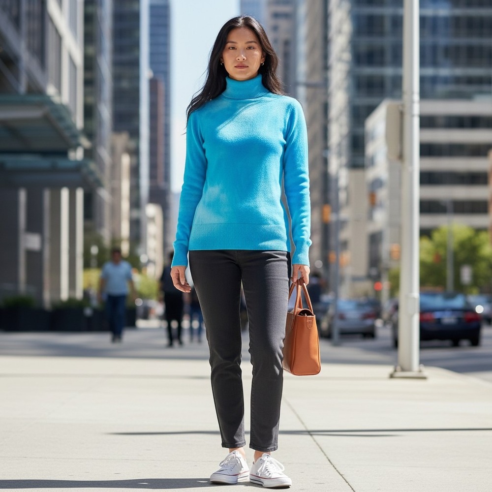 J.Crew Sweater Womens M Blue Italian Cashmere Tie Dye Turtleneck Soft Preppy